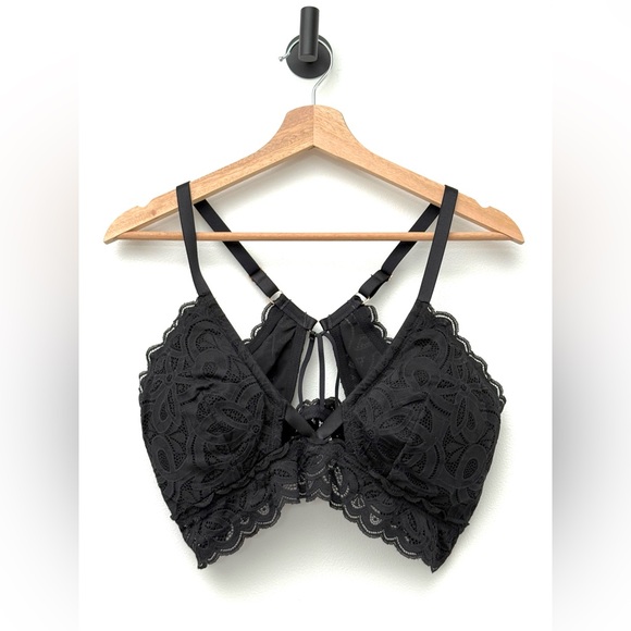aerie Black Lace Strappy Bralette Pullon Removable Padded Adjustable Straps XL - Picture 2 of 7